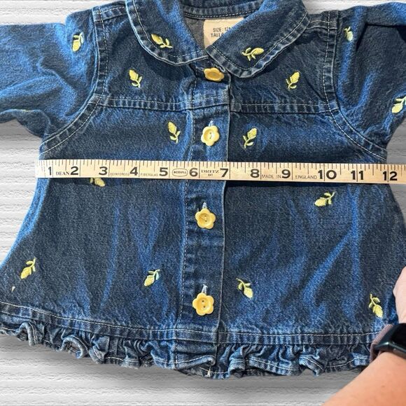 Vintage Y2K Old Navy Baby 12M Denim Jacket Embroidered Yellow Floral Ruffle Hem - Picture 6 of 7